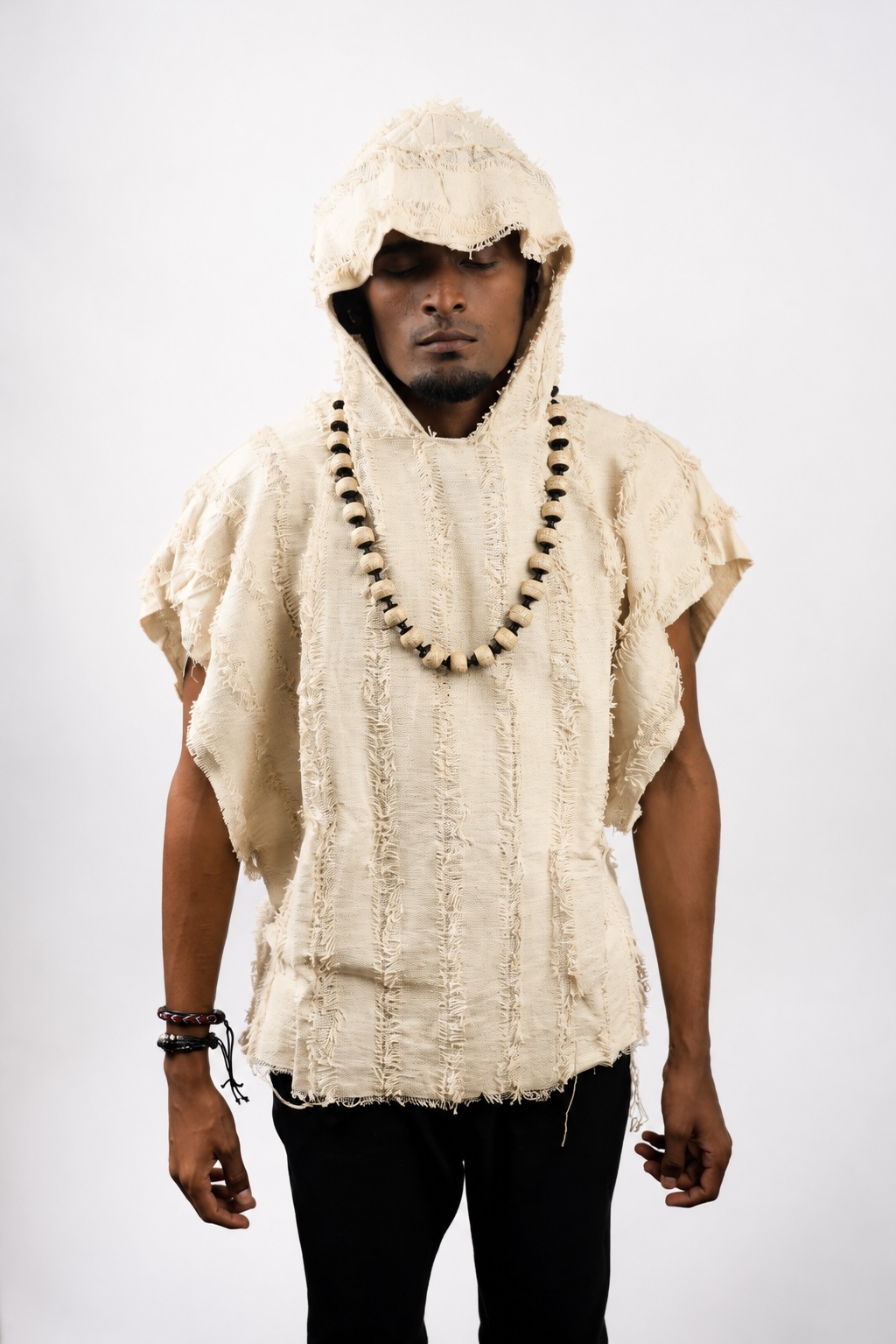 White poncho — hooded front